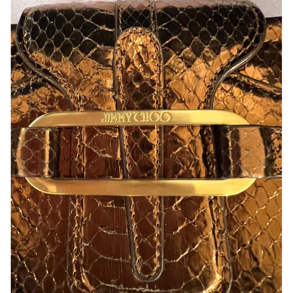 Jimmy Choo Tulita Clutch Bronze Brown Wristlet Gold Buckle Hardware Zip Closure - Picture 5 of 16